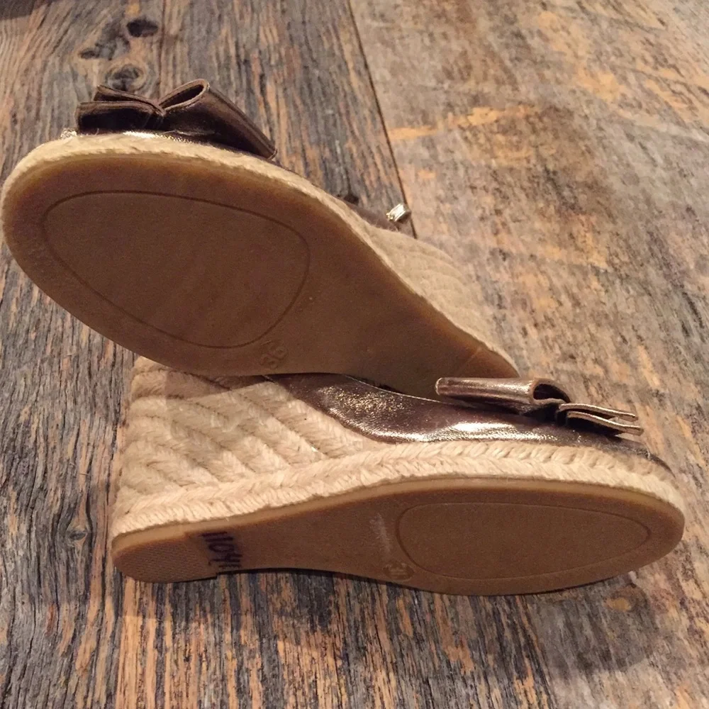 Valentino Gold Metallic Bow Espadrille Wedge Slingbacks